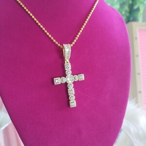 Elegant Gold over Sterling Silver Cross Pendant Necklace